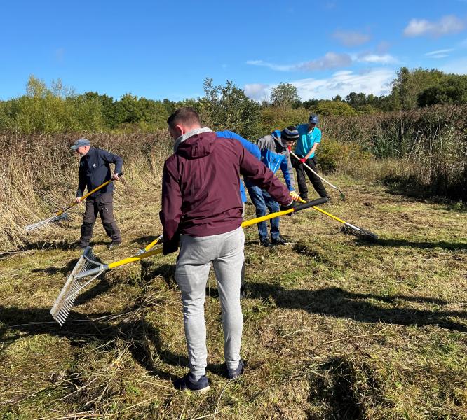 Raking meadows at Washington Wetlands Centre